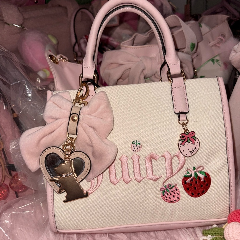 Juicy Couture Berry Sweet Mini Bag Cream & Pink Strawberry Charm Satchel